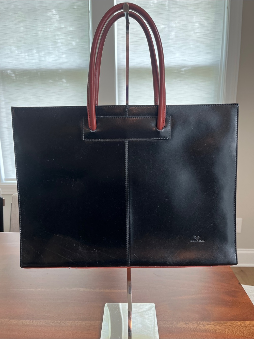 Daniela Moda Italian Black Leather Tote Bag Structured Work Laptop Briefcase